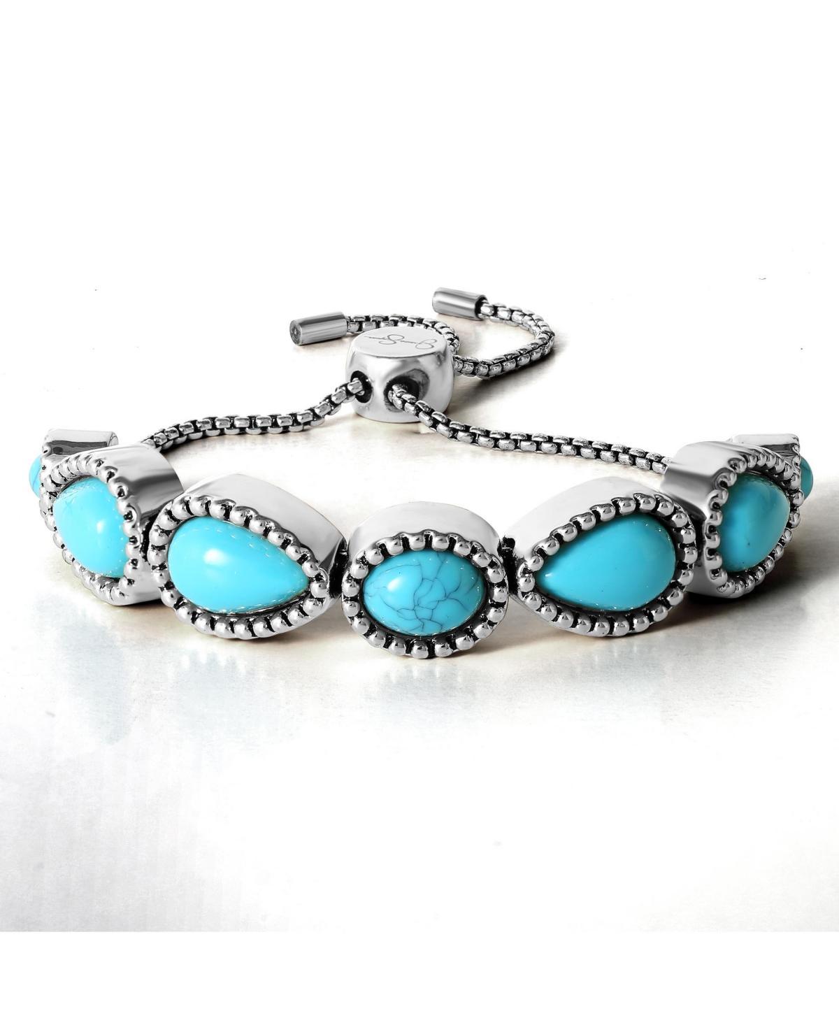 Jessica Simpson Womens Turquoise Stone Slider Bracelet - Oxidized Gold-Tone or Silver-Tone Lariat Bracelet with Turquoise Accents Product Image