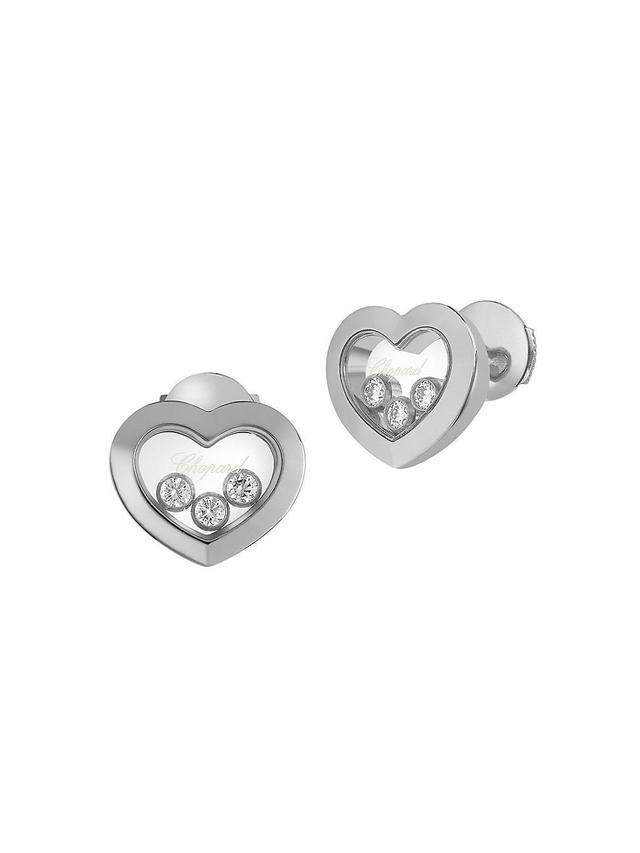 Womens Happy Diamonds Heart 18K White Gold Stud Earrings Product Image