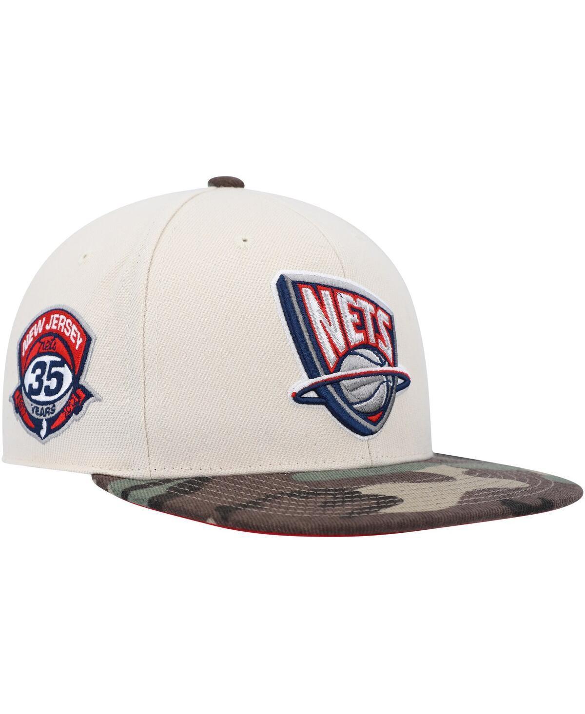 Mitchell & Ness Mens Cream New Jersey Nets Hardwood Classics 35th Anniversary Off White Camo Fitted Hat - Camo Product Image