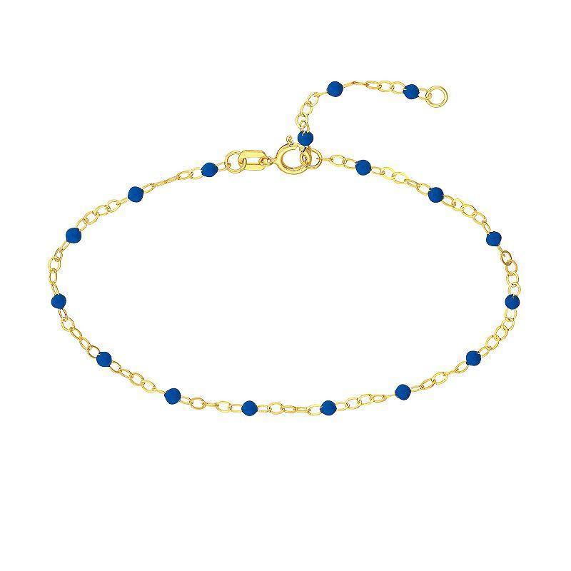 Color Romance 14k Gold Colored Enamel Bead Adjustable Bracelet, Womens Blue Blue Product Image