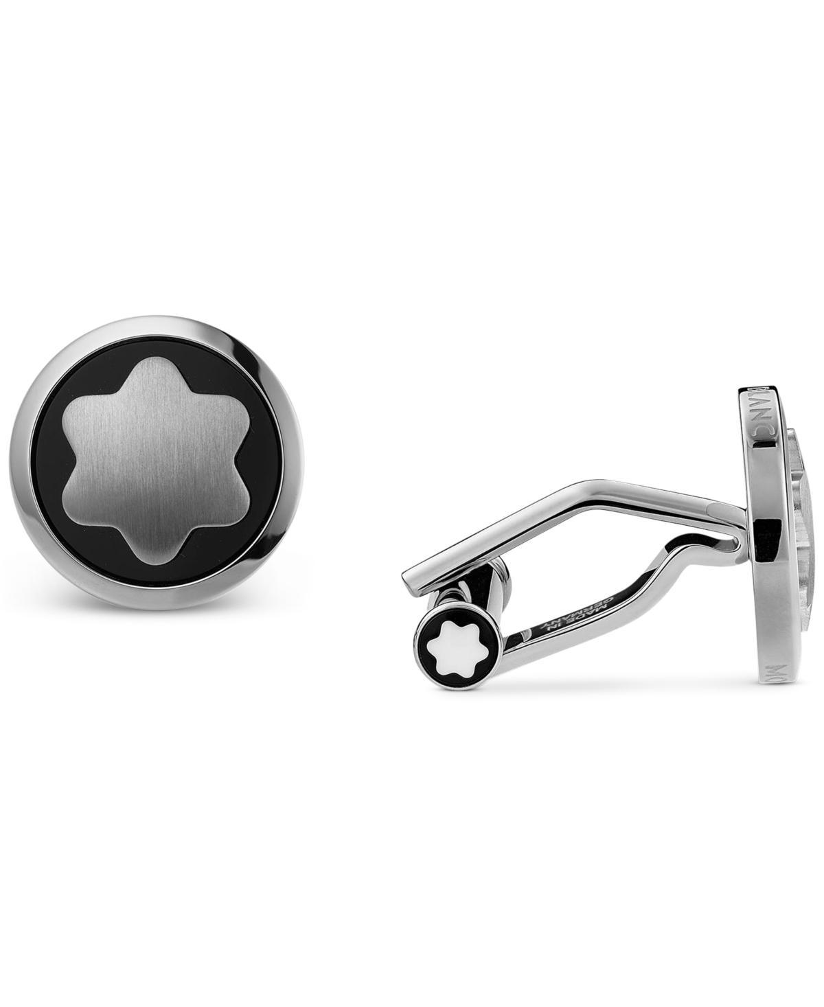 Mens Star Stainless Steel & Onyx Cufflinks Product Image