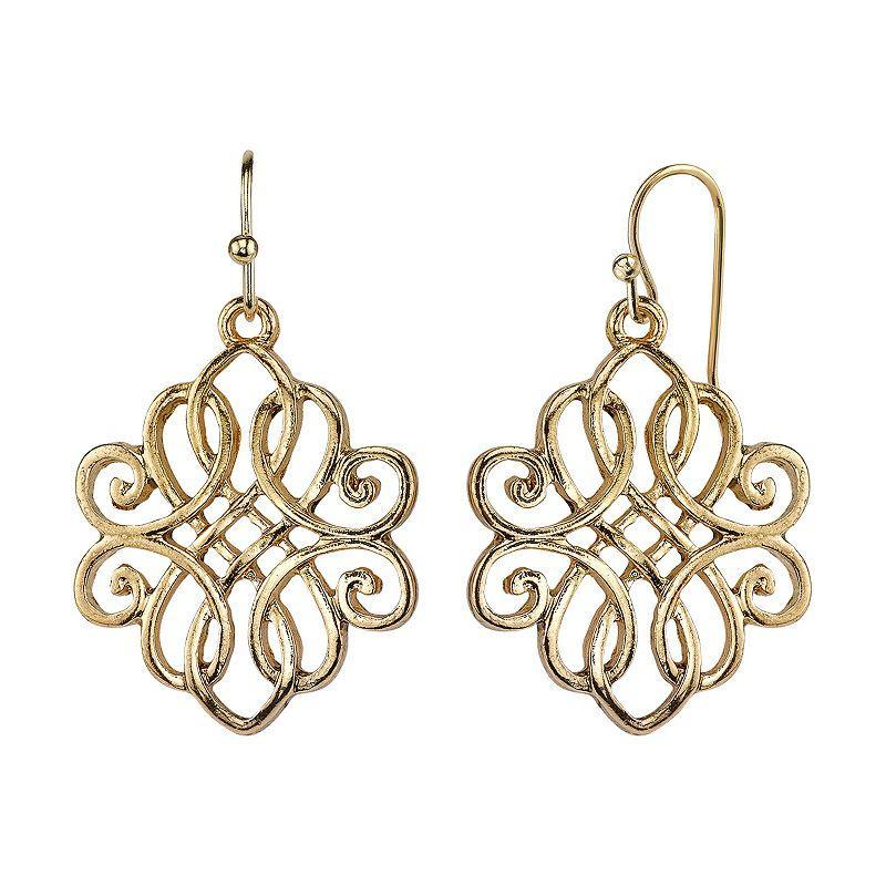 1928 Filigree Double Teardrop Earrings, Womens, Gold Tone Product Image