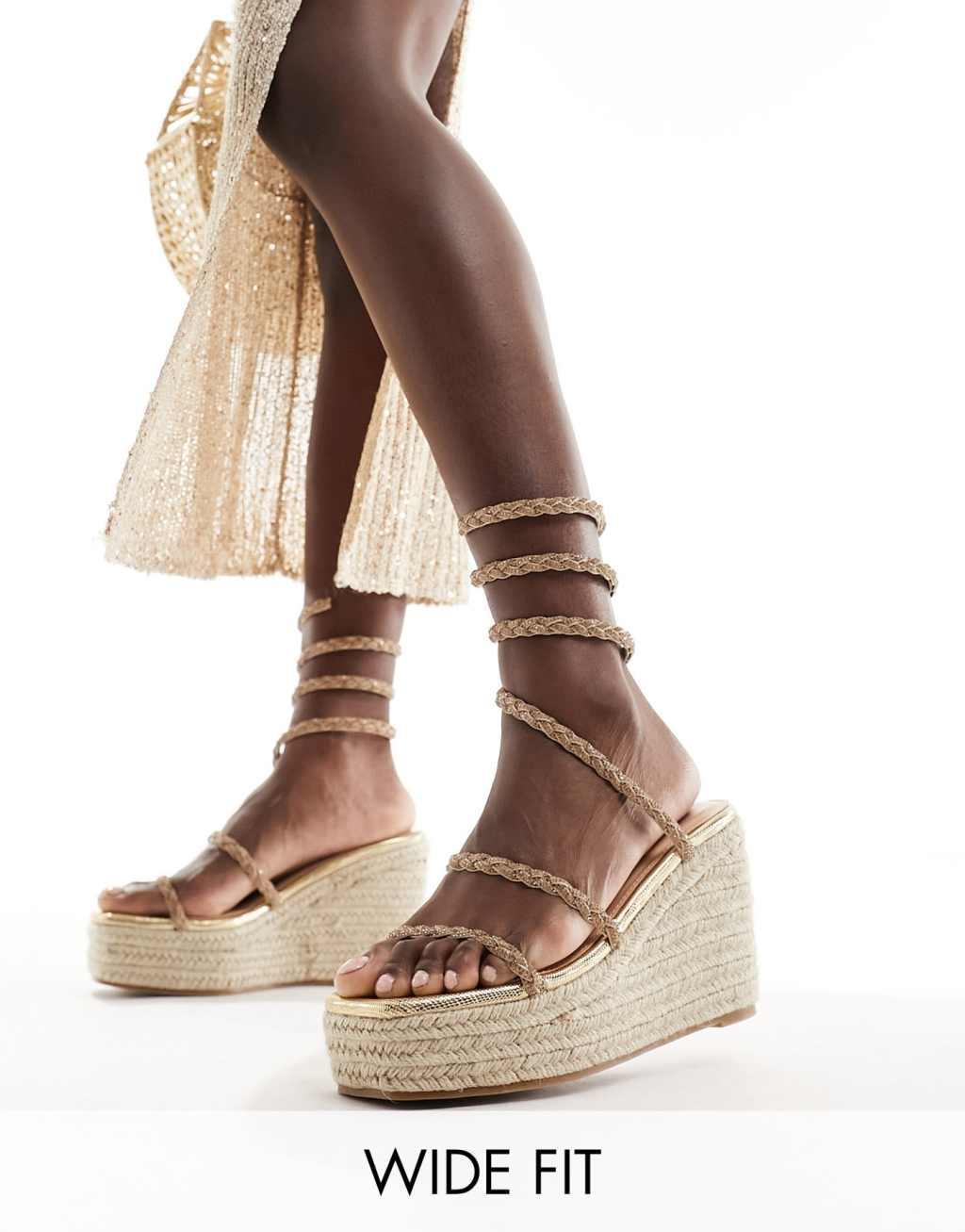 Simmi London Wide Fit Simona embellished espadrille in gold Product Image