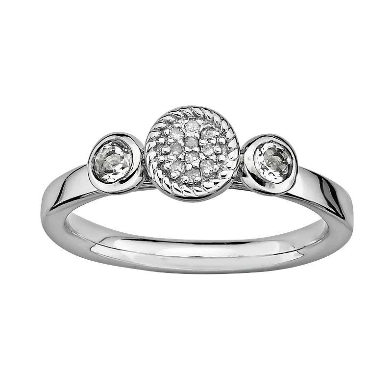 Stacks & Stones Sterling Sterling Silver White Topaz & Diamond Accent Stack Ring, Womens Grey Product Image