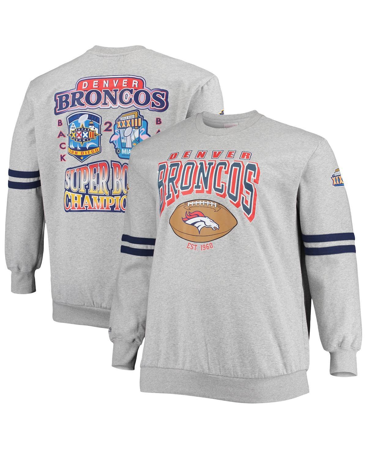 Mens Mitchell & Ness Heathered Gray Denver Broncos Big & Tall Allover Print Pullover Sweatshirt Product Image