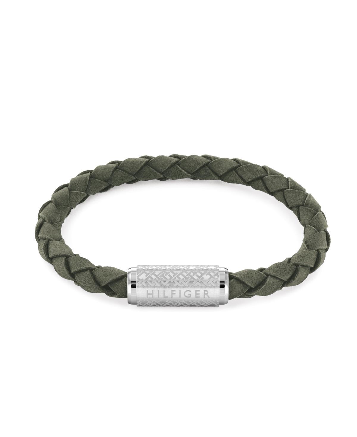 Tommy Hilfiger Mens Braided Green Suede Leather Bracelet Product Image