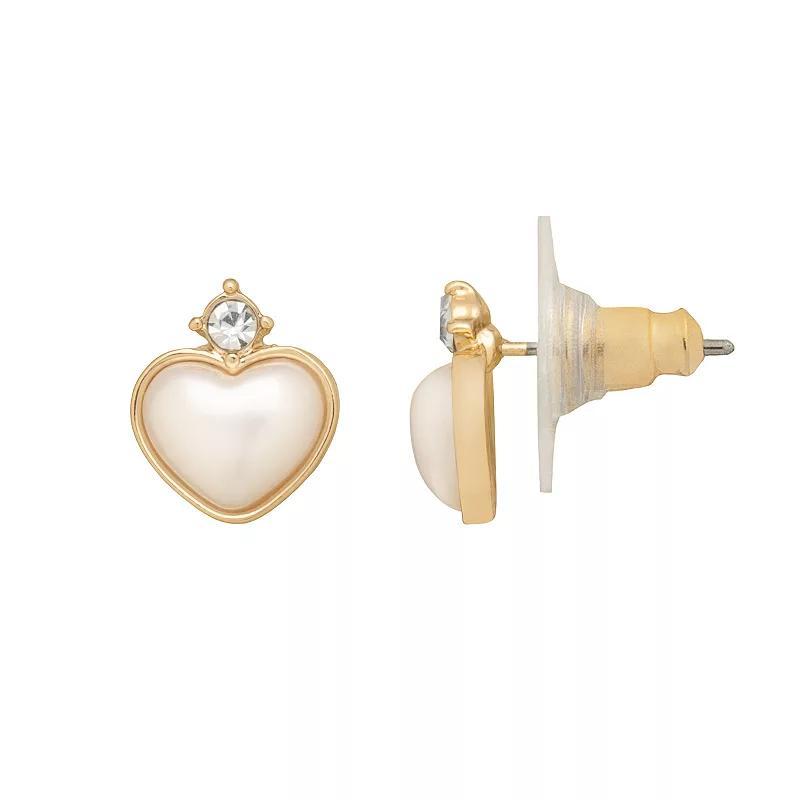 LC Lauren Conrad Gold Tone Puff Heart Stud Earrings, Womens, White Product Image