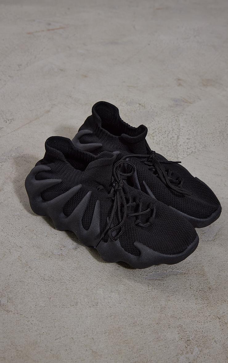 Black Knitted Wave Sole Sneakers Product Image