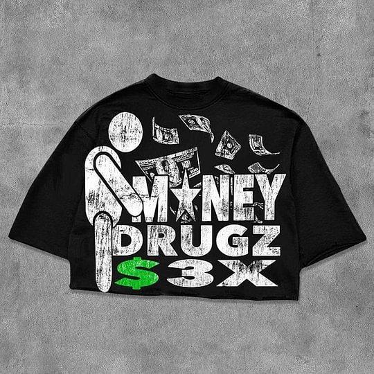 Vintage Money Drugz Graphic Cotton T-Shirt Product Image