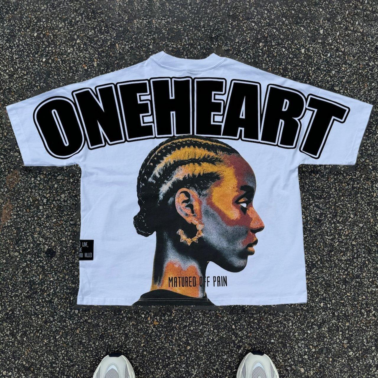 One Heart Print Graphic Cotton Cropped T-Shirts Product Image