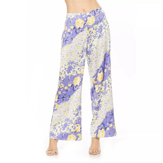 Womens ALEXIA ADMOR Cerise Silky Wide Leg Pants Purple Floral Product Image