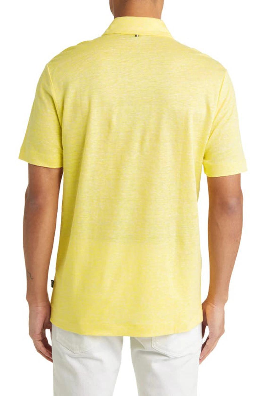 HUGO BOSS Boss Press Heathered Linen Piqué Polo In Bright Yellow Product Image