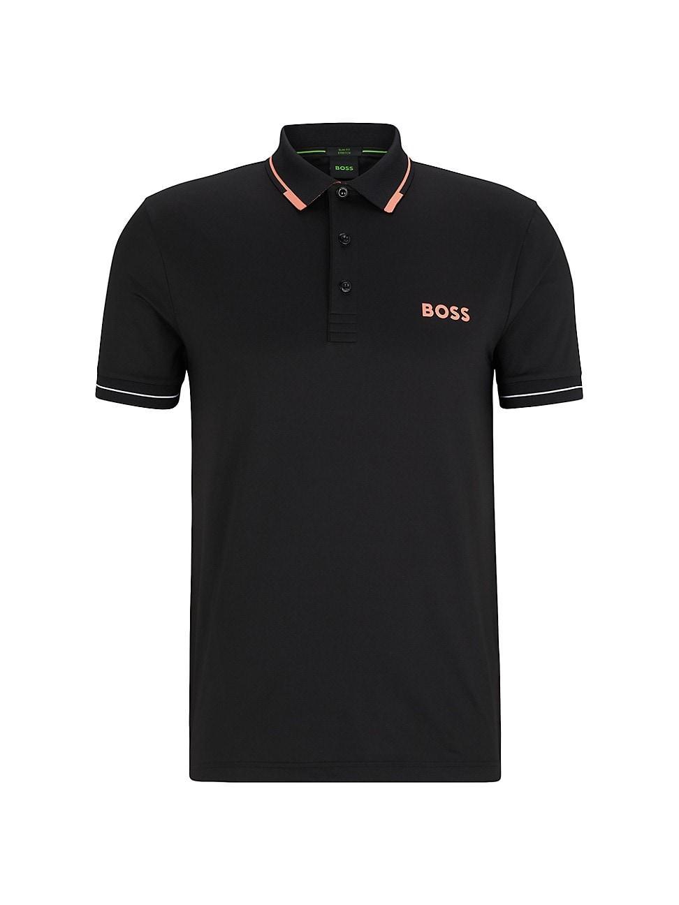 Mens Slim-Fit Polo Shirt with Contrast Logos Product Image