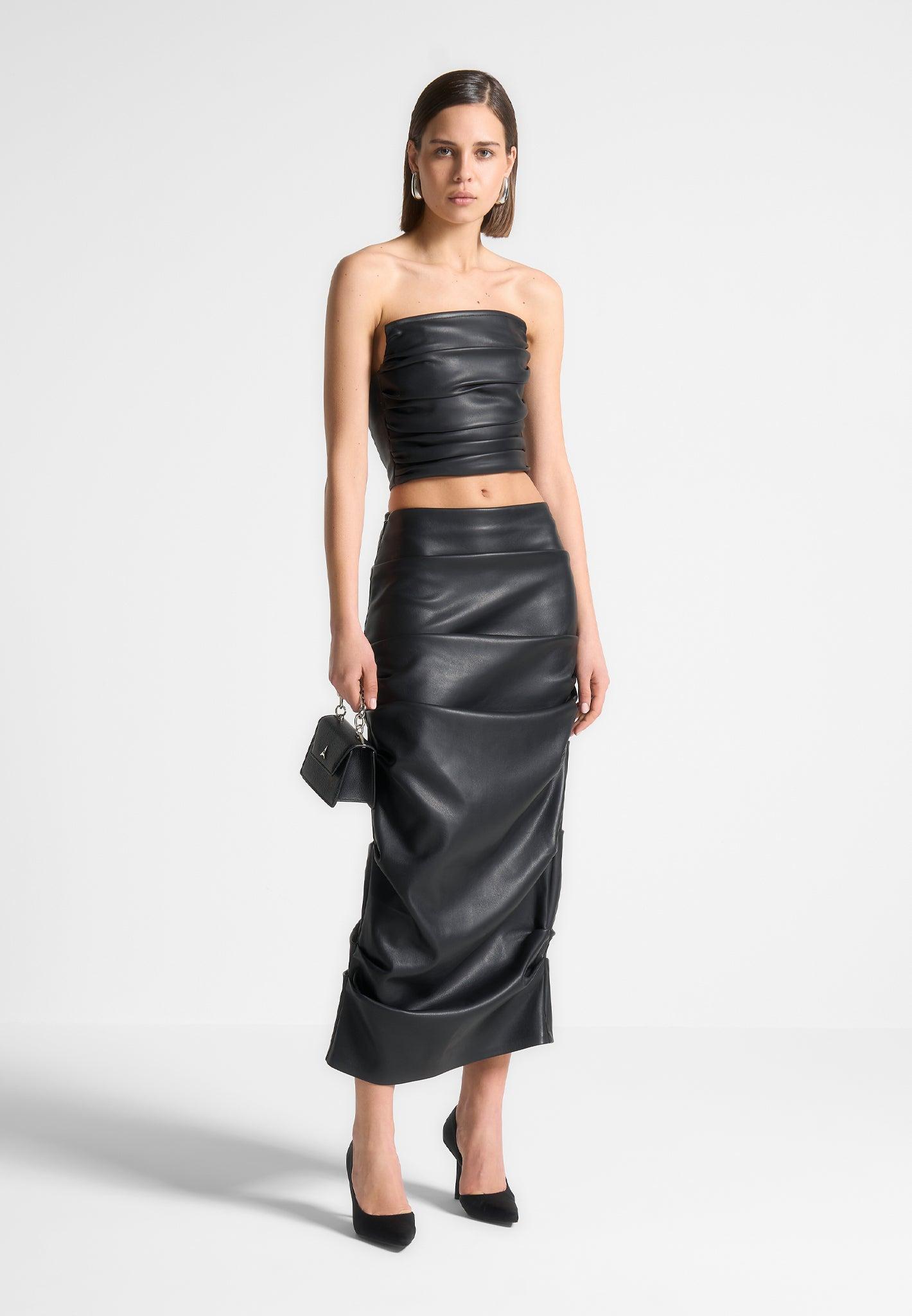 Tacked Vegan Leather Midaxi Skirt - Black Female product image