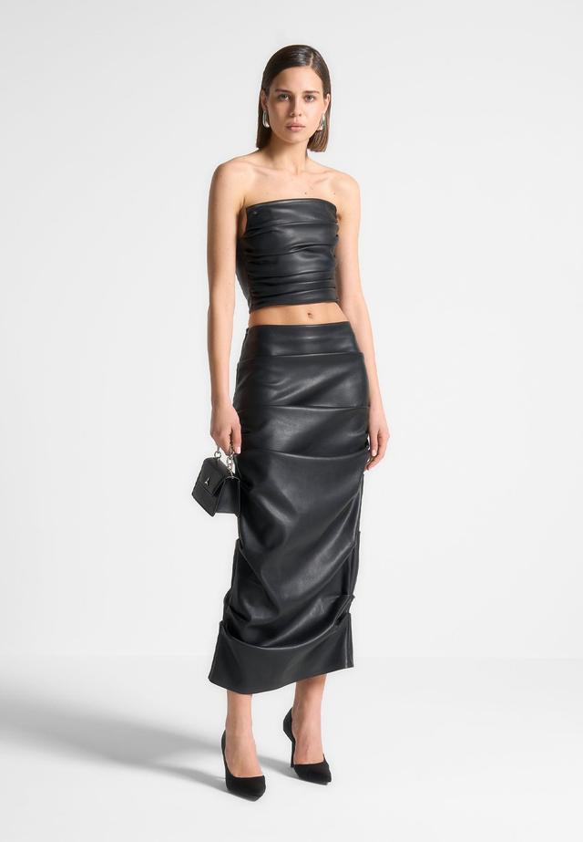 Tacked Vegan Leather Midaxi Skirt - Black Female Product Image