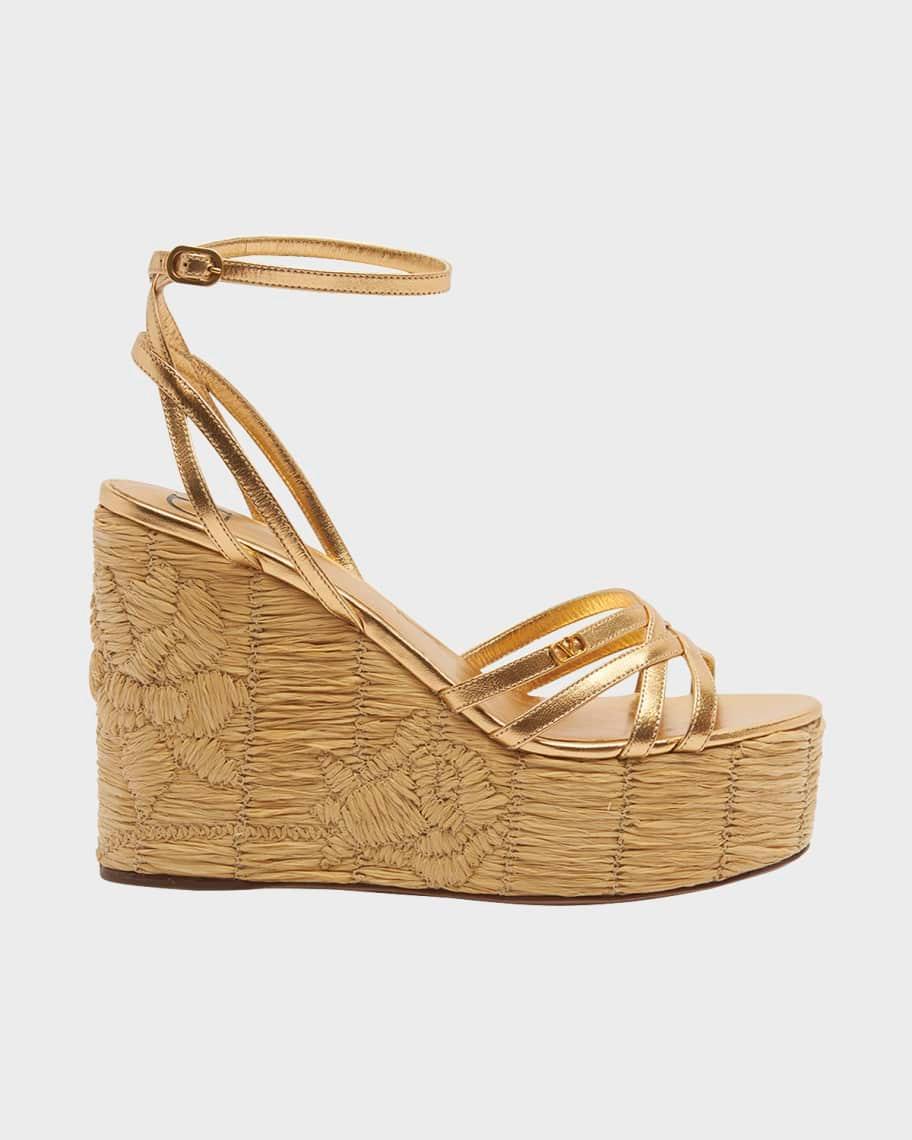 Metallic Ankle-Strap Wedge Espadrille Sandals product image