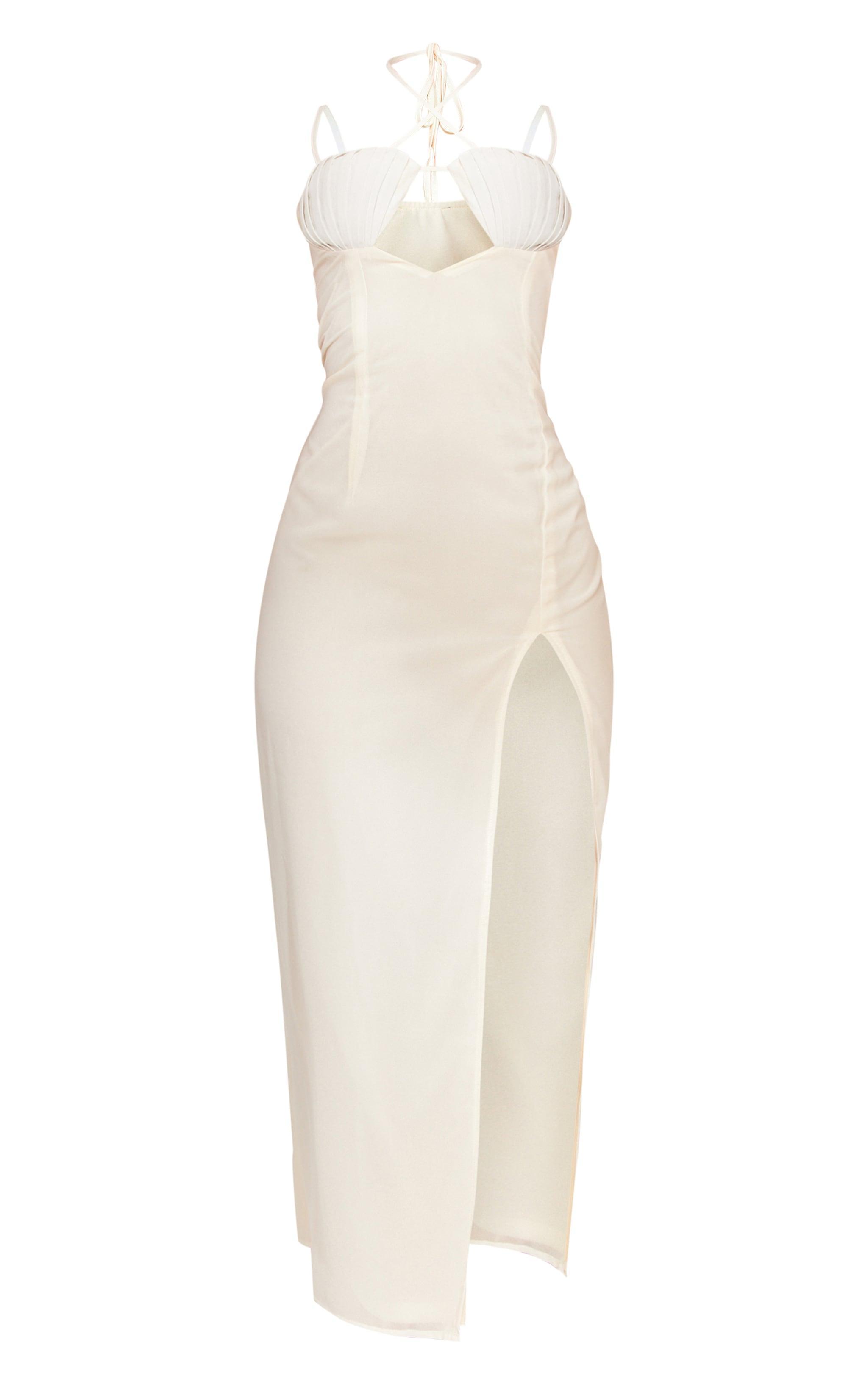 Petite Cream Chiffon Strappy Split Maxi Dress Product Image