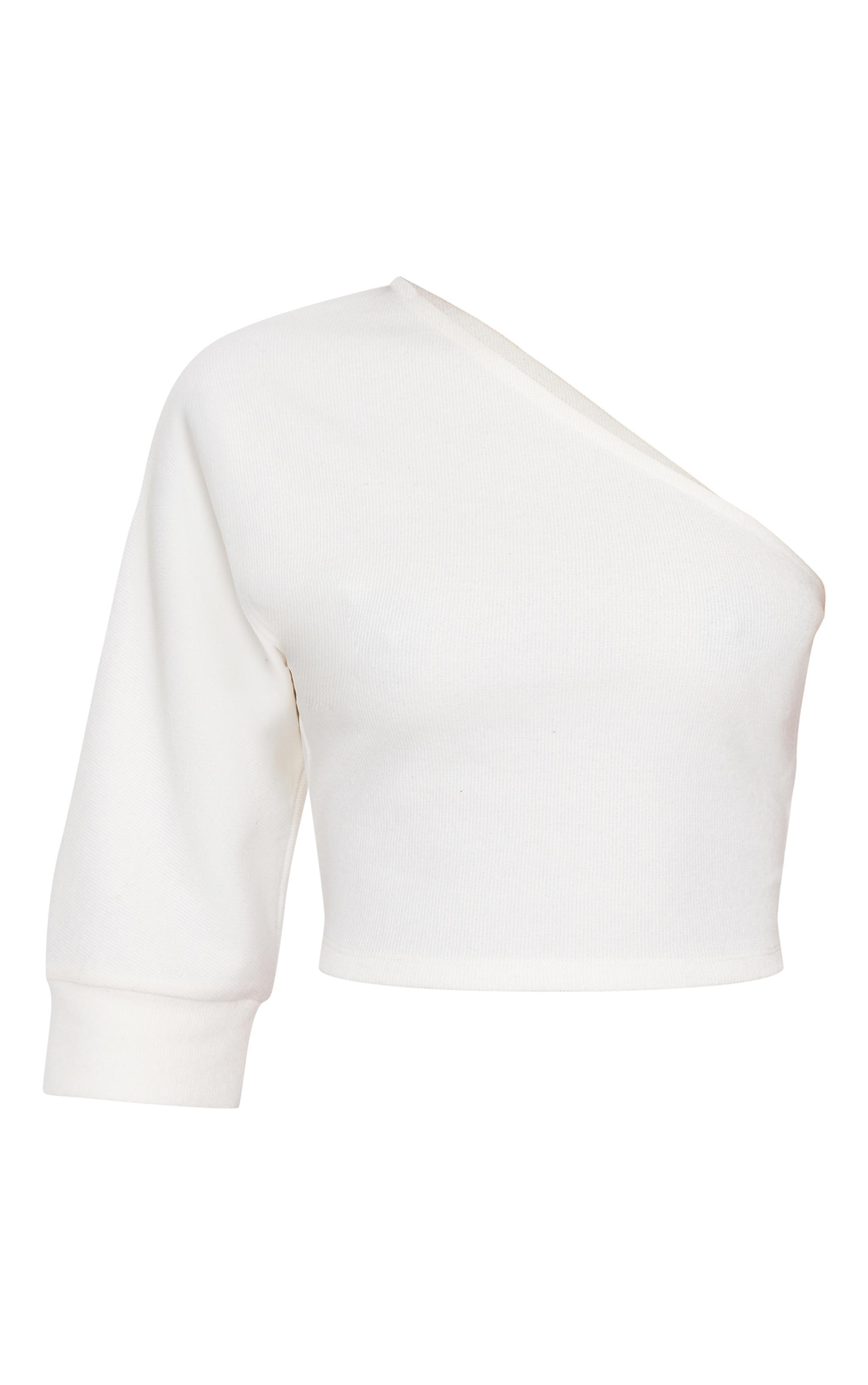 Cream Soft Rib Asymmetric Quarter Sleeve Long Top Product Image