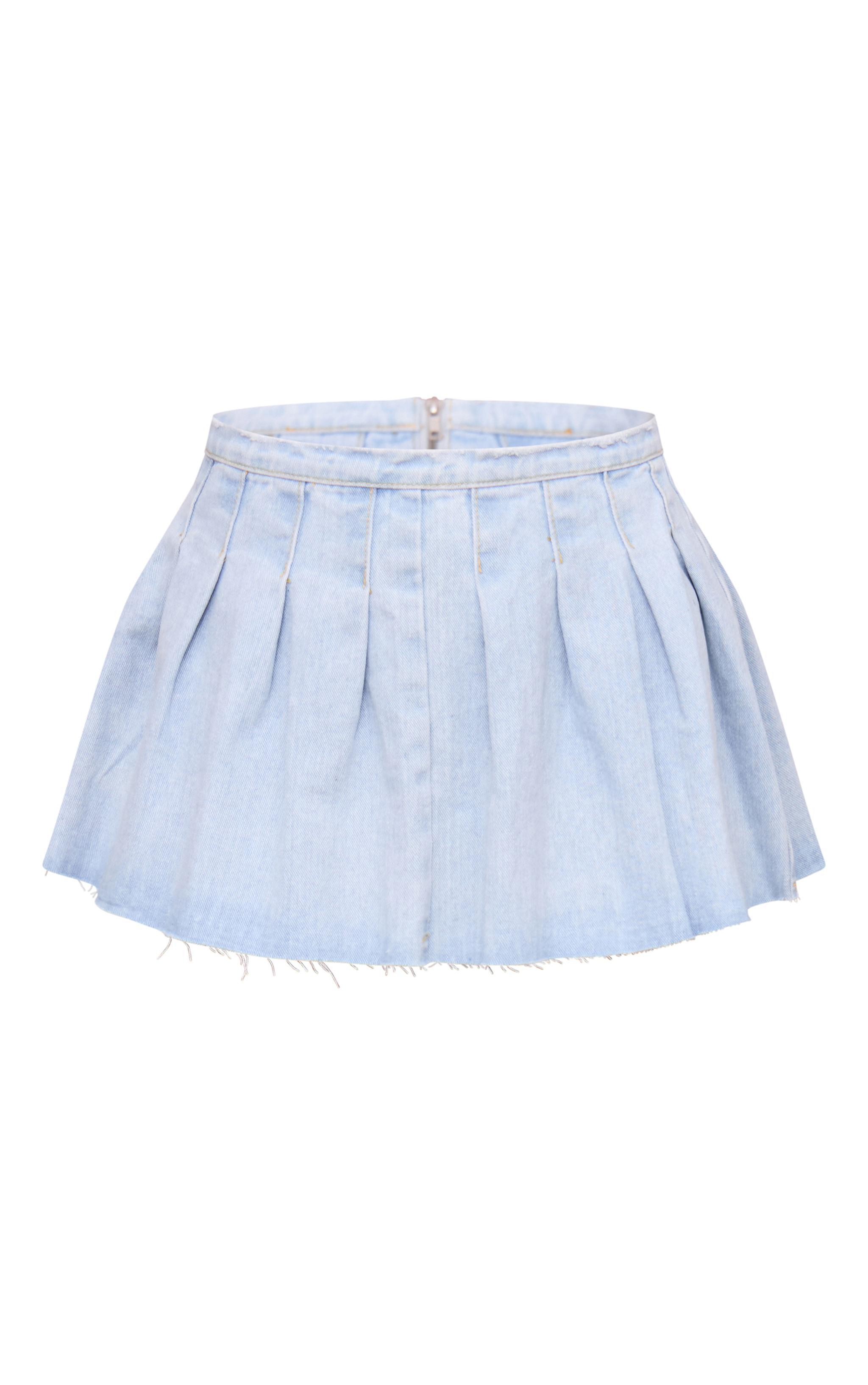 Light Blue Wash Low Rise Denim Mini Tennis Skirt Product Image