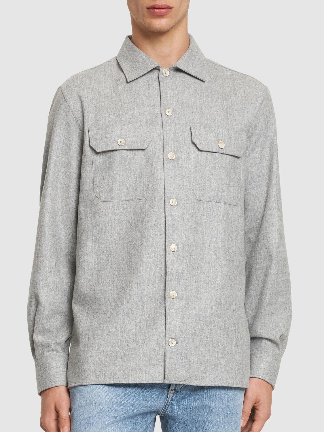 Wool Flannel Overshirt In Perla Product Image