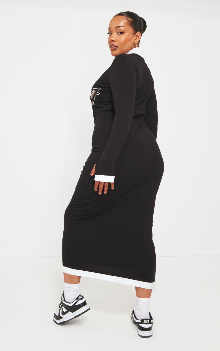 Plus Black Rib Ruched Fitted Midaxi Dress Product Image