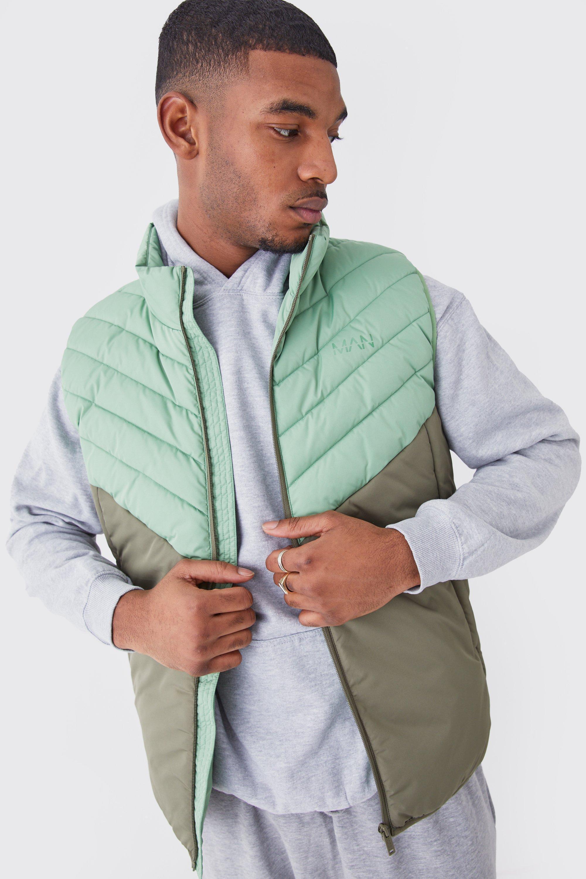 Tall Man Colour Block Quilted Funnel Neck Vest | boohooMAN USA Product Image