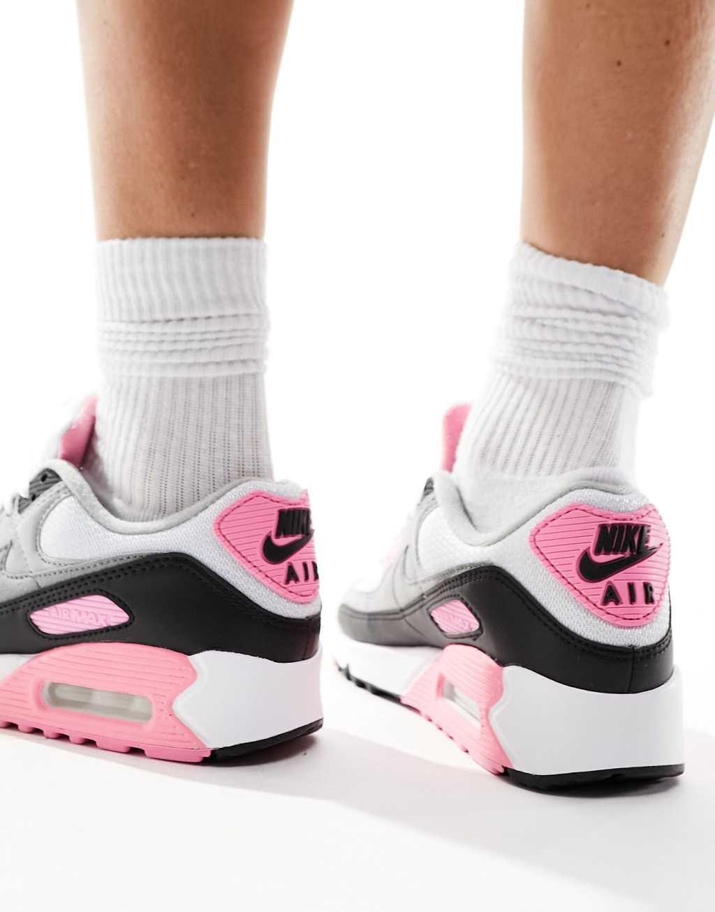 Nike Air Max 90 sneakers in gray and pink rose Product Image