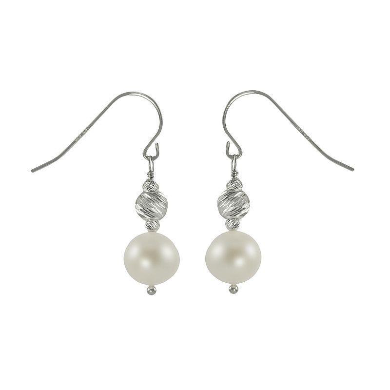 Sterling Silver Freshwater Cultured Pearl Bead Drop Earrings, Womens, White Product Image