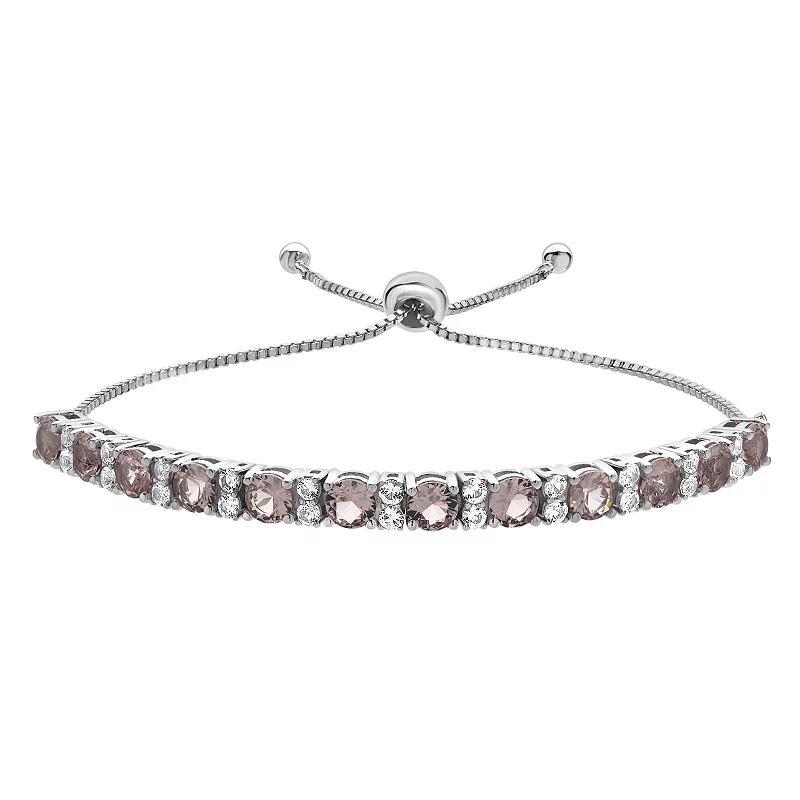 Gemstone Brilliance Sterling Silver Gemstone & Lab-Created White Sapphire Adjustable Bracelet, Womens Simulated Morganite Product Image