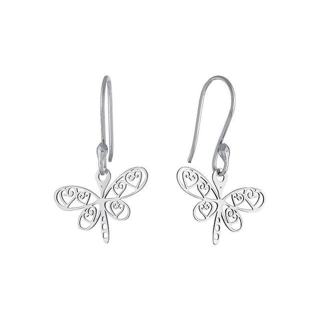 Main and Sterling Sterling Silver Laser Cut Dragonfly Drop Earrings, Womens Product Image