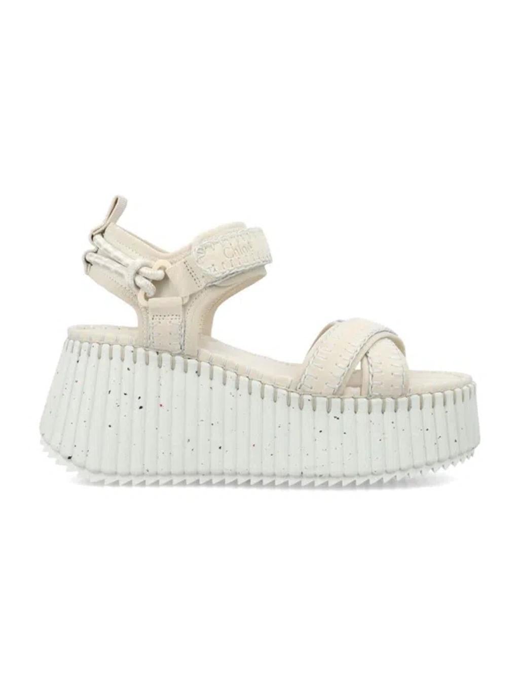 CHLOÉ + Net Sustain Nama Suede And Leather Platform Sandals In White Product Image