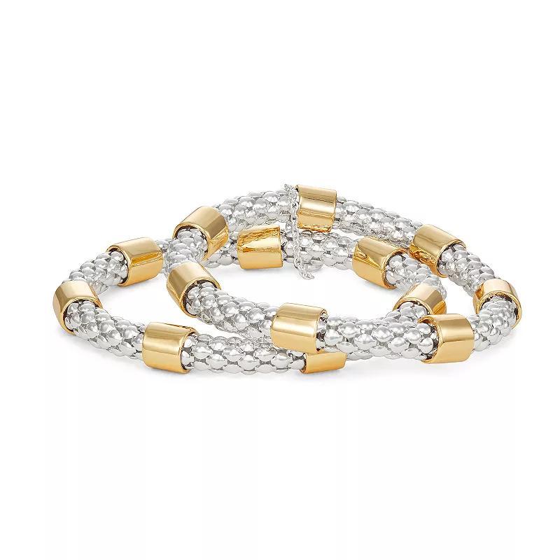 Napier Two Tone Mixed Elements Stretch Bracelet Duo Set, Womens Product Image