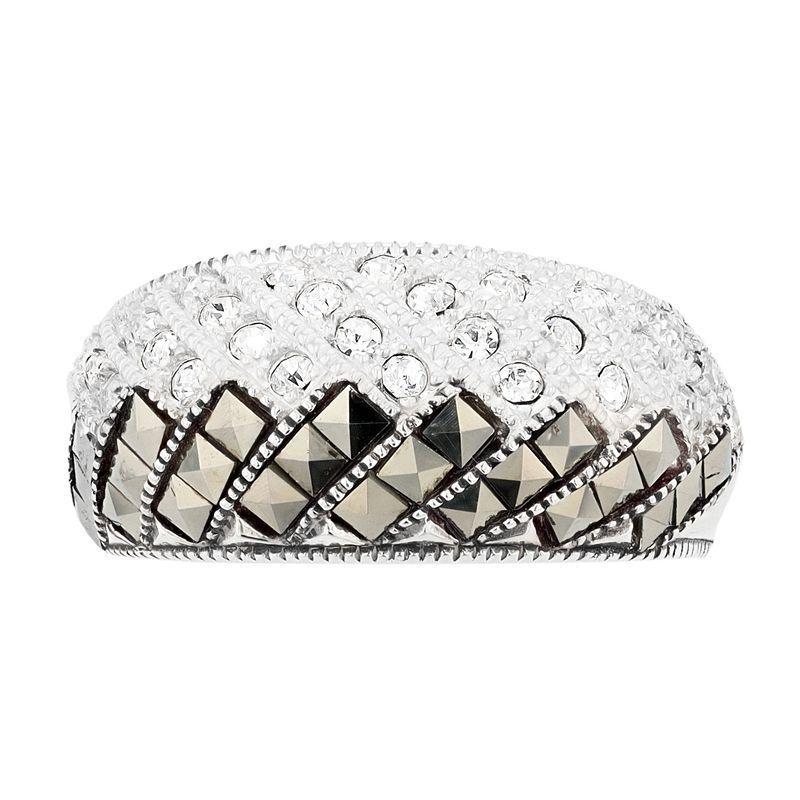 Lavish by TJM Sterling Silver Crystal & Marcasite Fishbone Ring, Womens Product Image