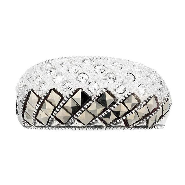 Lavish by TJM Sterling Silver Crystal & Marcasite Fishbone Ring, Womens Product Image