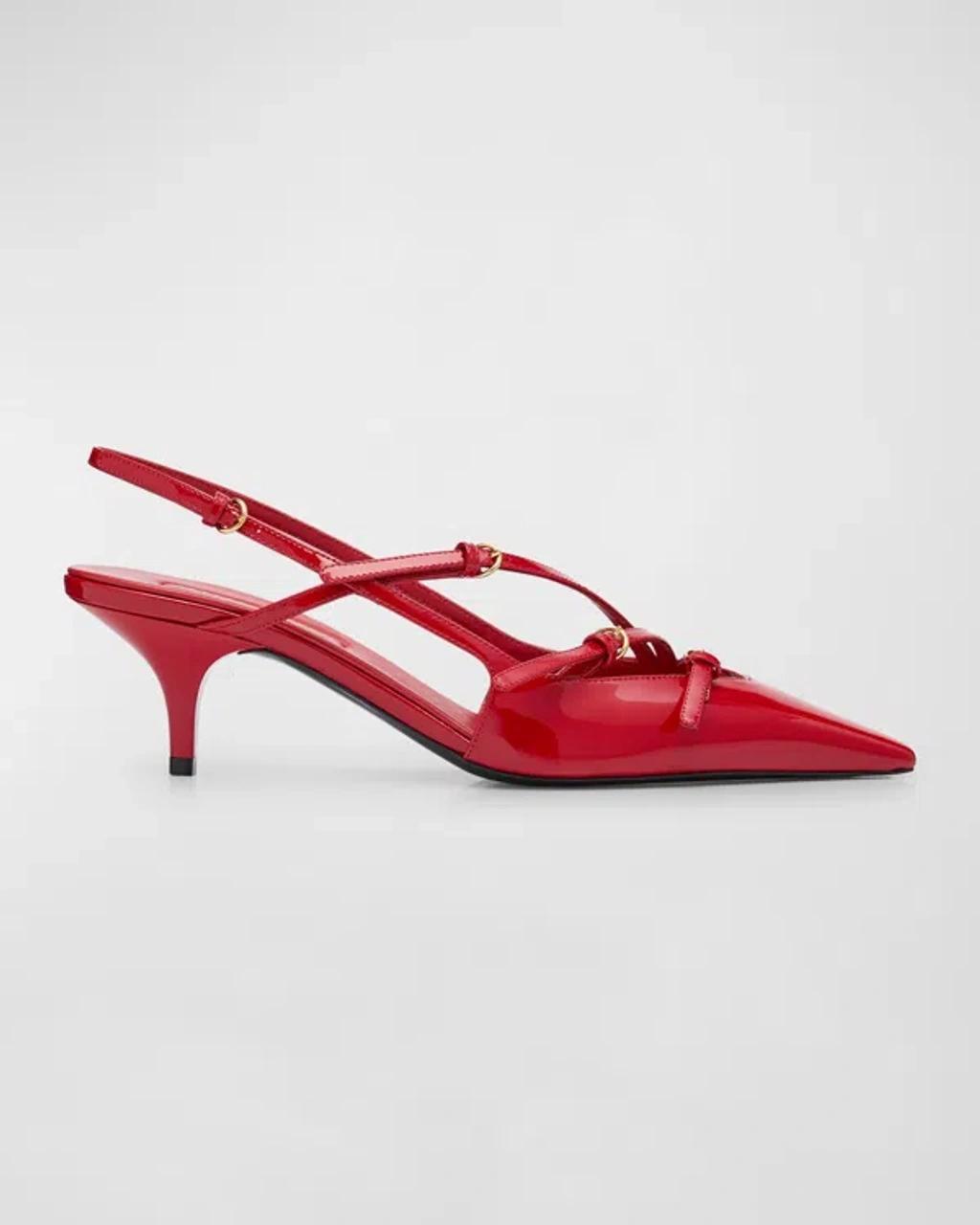 MIU MIU Patent Buckle-trio Slingback Pumps In Red product image