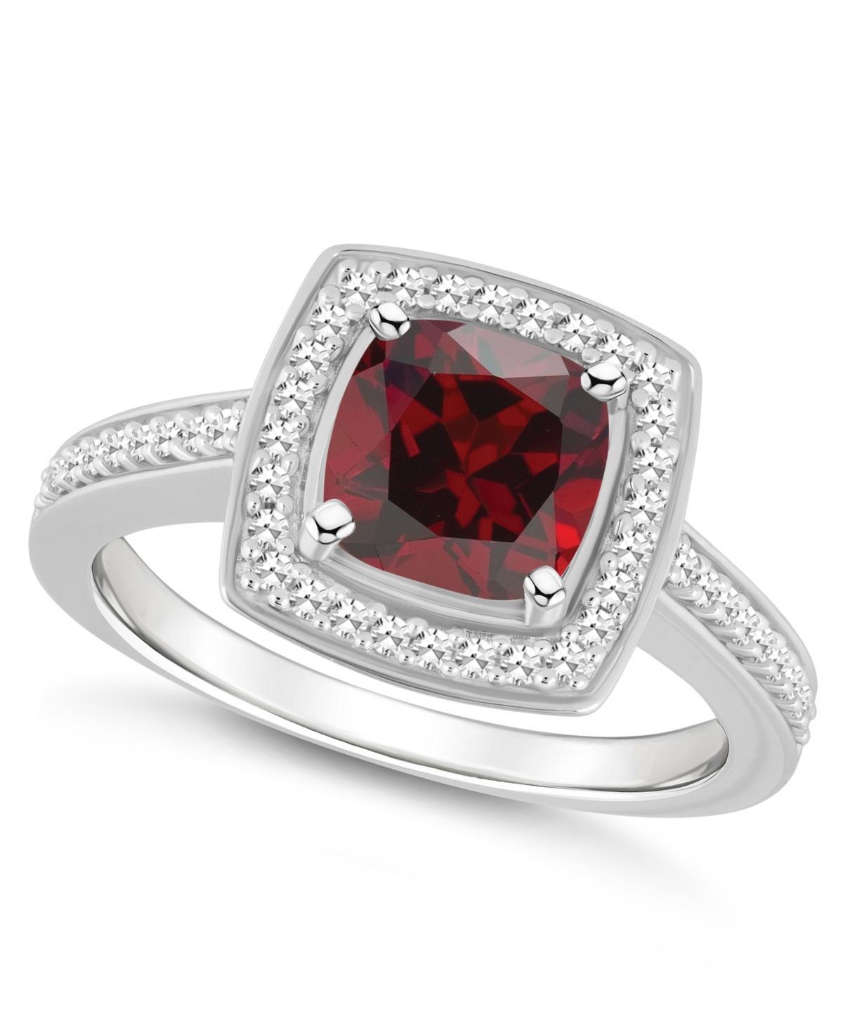 Macys Garnet (1-3/4 ct. t.w.) and Diamond (1/4 ct. t.w.) Halo Ring in Sterling Silver Product Image