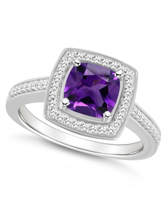 Celebration Gems Sterling Silver 7 mm Cushion Gemstone & 1/4 Carat T.W. Diamond Halo Ring, Womens Purple Product Image