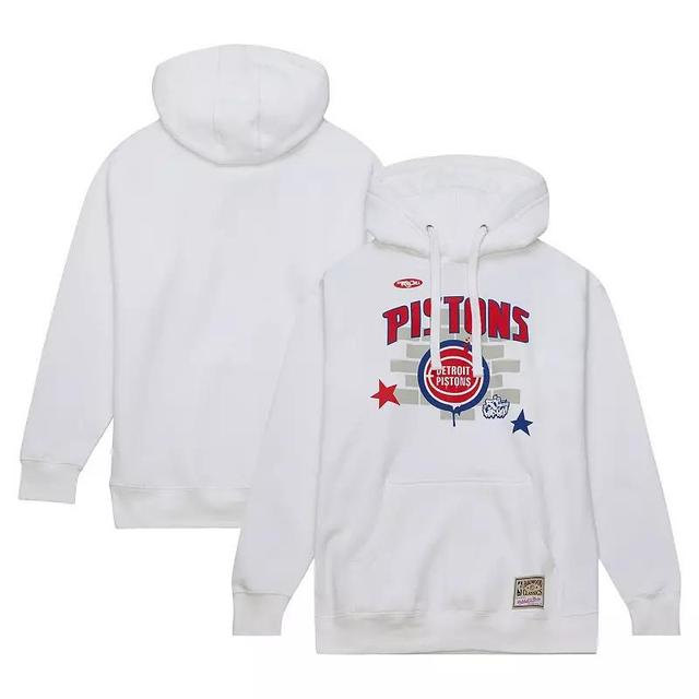 Mens Mitchell & Ness x Tats Cru White Detroit Pistons Hardwood Classics Brick Pullover Hoodie Product Image