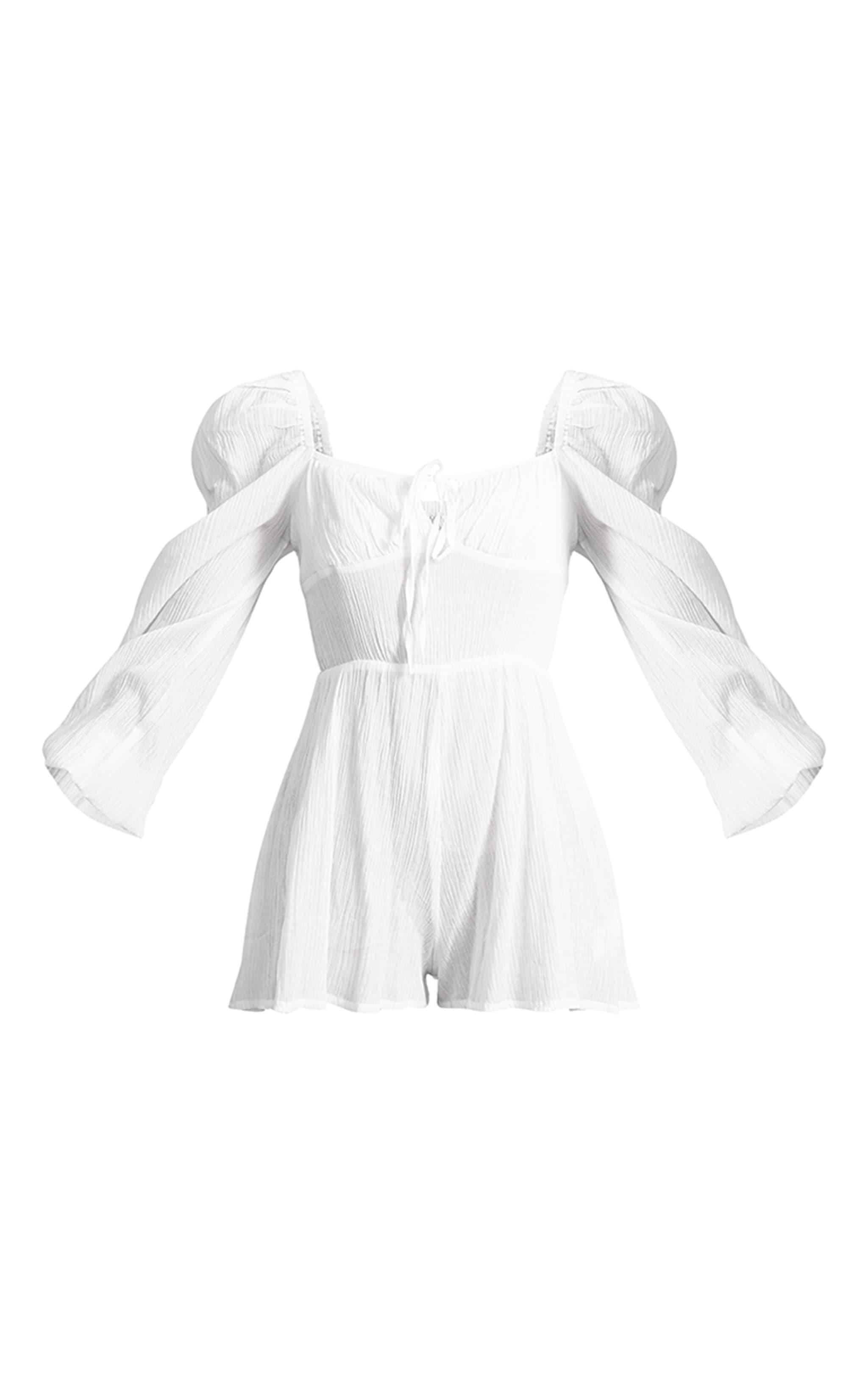 White Tie Front Textured Romper Product Image