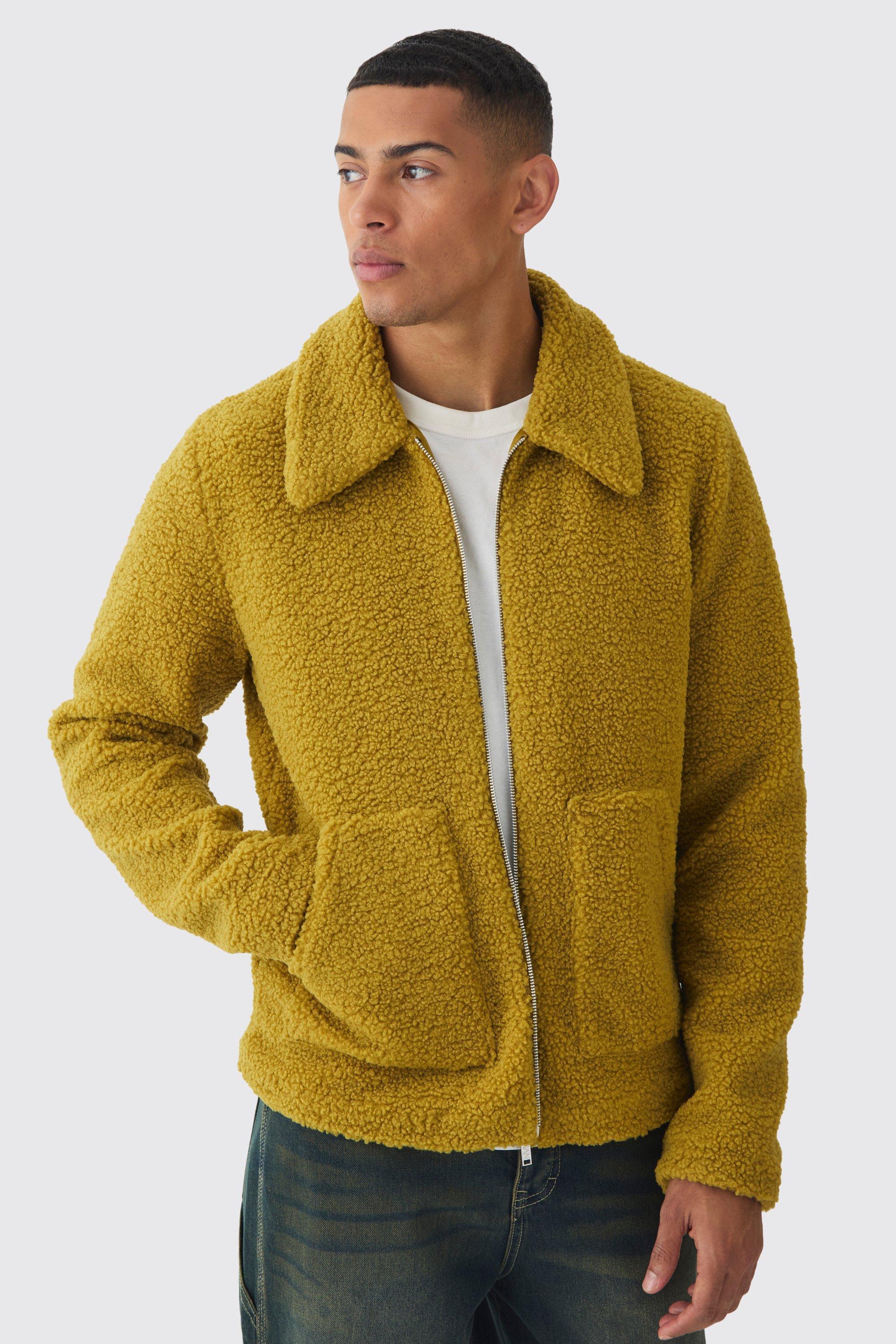 Borg Harrington Jacket In Lime | boohooMAN USA Product Image