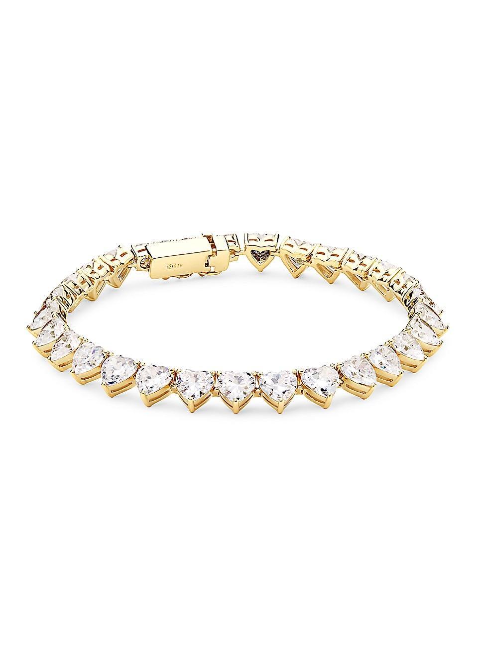 Womens Real Love 18K-Gold-Plated & Cubic Zirconia Heart Tennis Bracelet Product Image