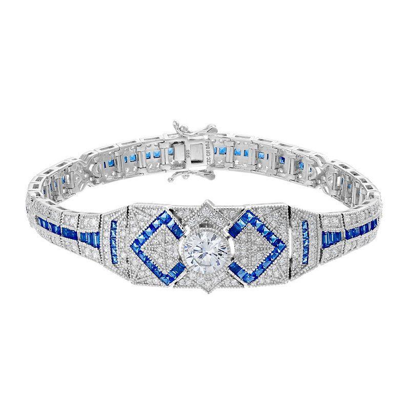 Sterling Silver White & Blue Cubic Zirconia Link Bracelet, Womens Product Image