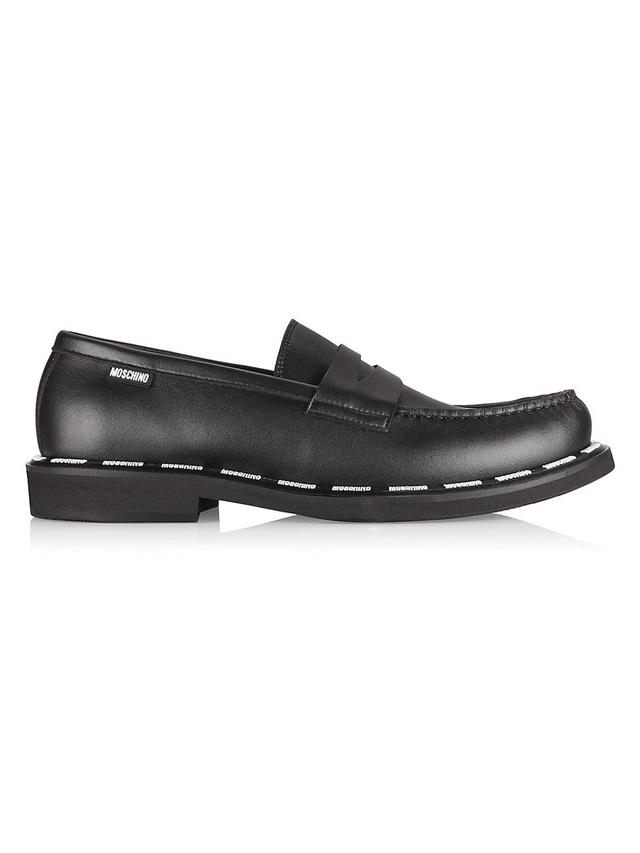 Men's Leather Penny Loafers with Logo Trim  Product Image