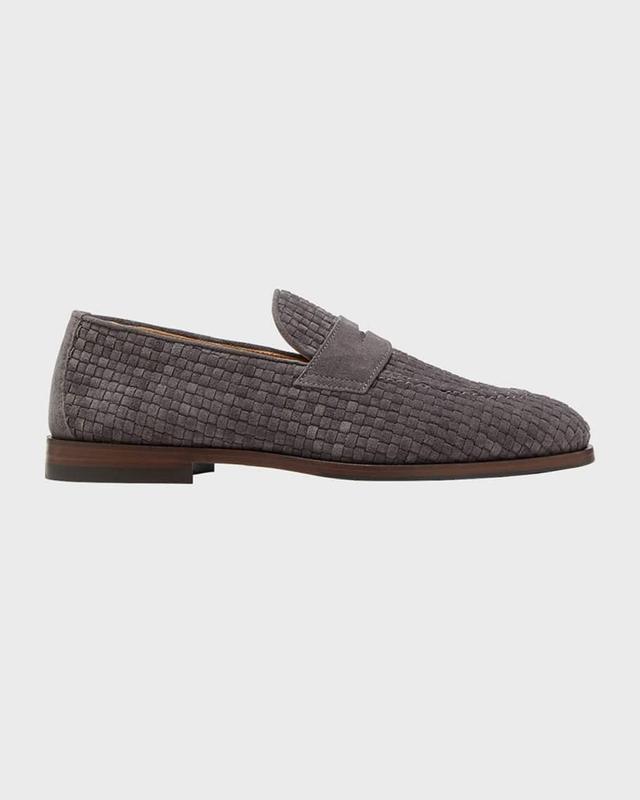 Men's Woven Suede Penny Loafers Product Image