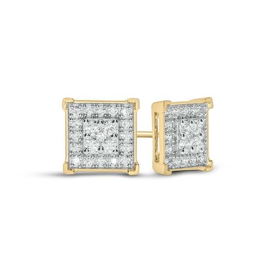 Men's 1/2 CT. T.w. Diamond Quad Frame Square Stud Earrings in 10K Gold Product Image