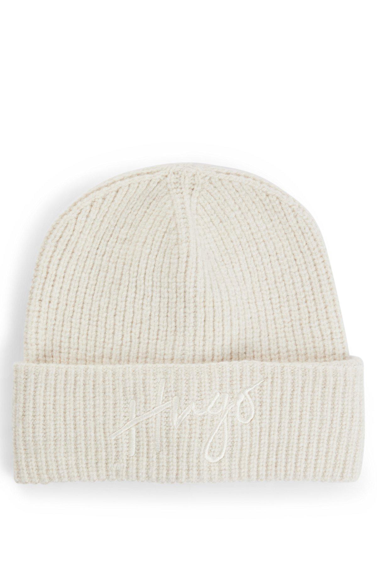 Ribbed beanie hat with embroidered handwritten logo product image