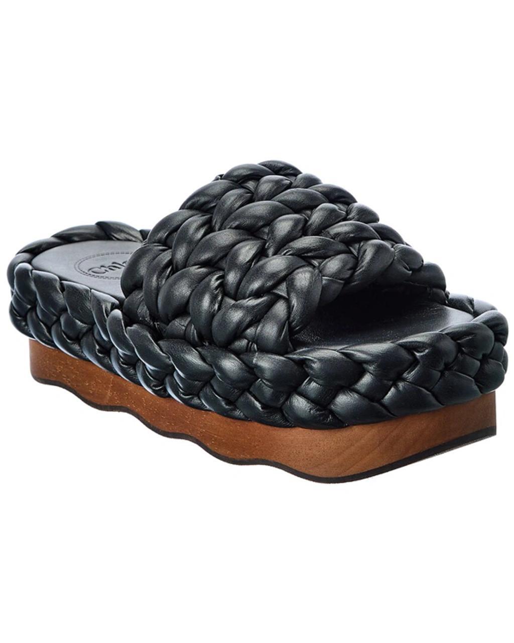 CHLOÉ Wavy Braided Leather Platform Sandals In Black Product Image