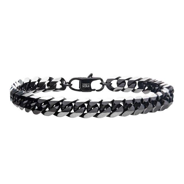 Mens Two Tone Stainless Steel 8 mm Curb Chain Bracelet Black Product Image