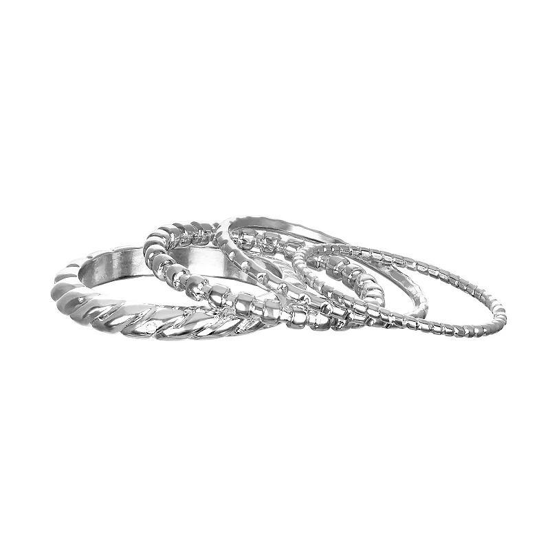 Emberly Silver Tone Twist & Texture 4-piece Ring Set, Womens Product Image