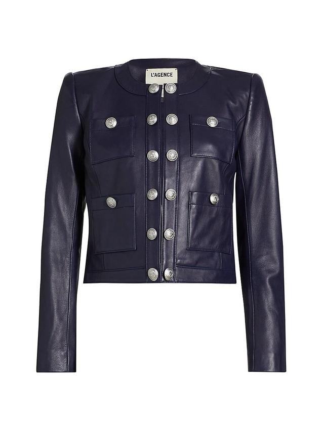 Womens Jayde Collarless Leather Jacket Product Image